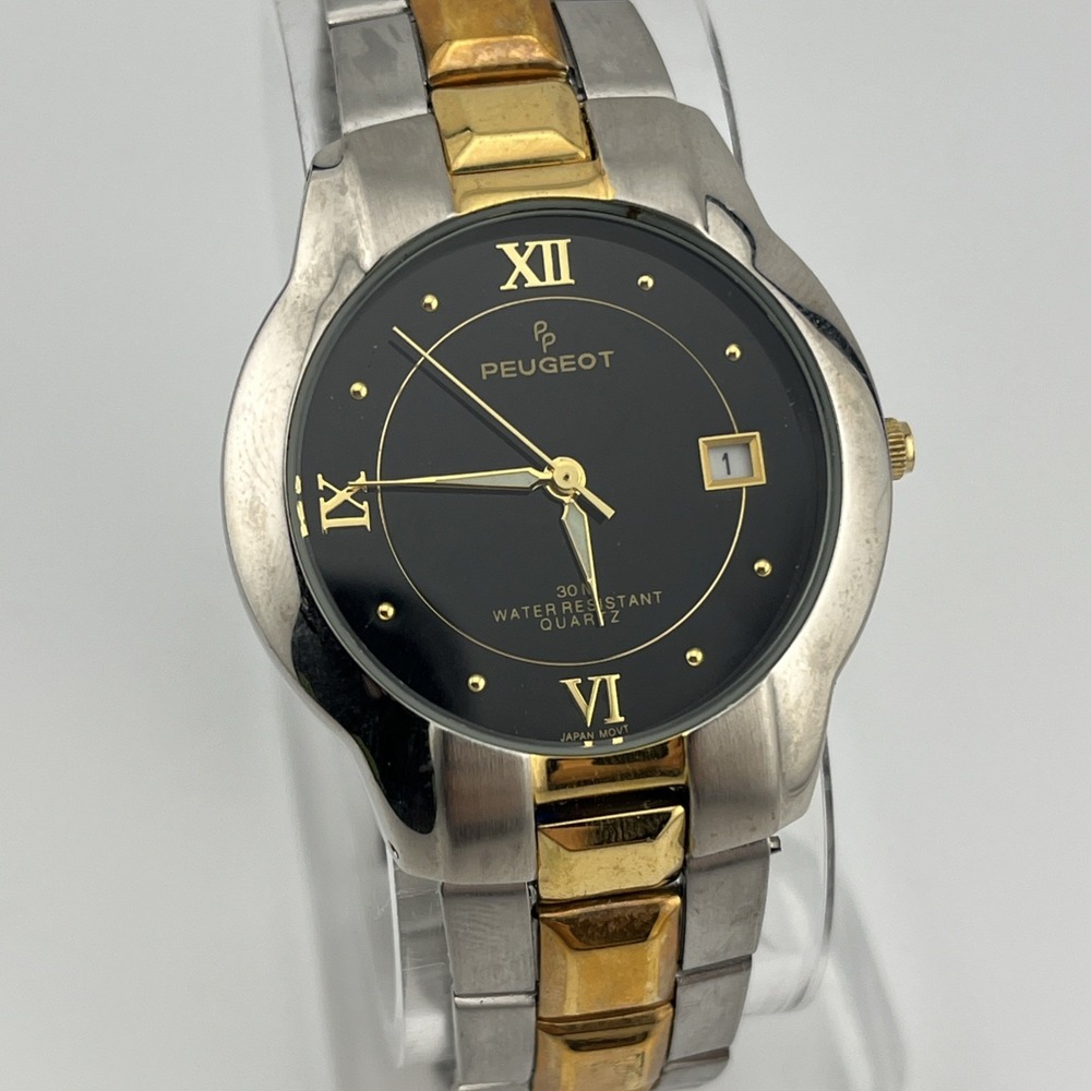 Peugeot Black and Gold Men's Watch. NEW BATTERY